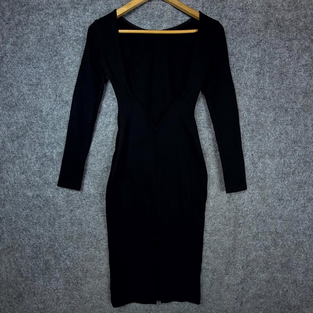 Lulus Va Va Voom Backless Bodycon Dress Womens XS Black LBD Deep V‎ Plunge Back - Picture 2 of 7